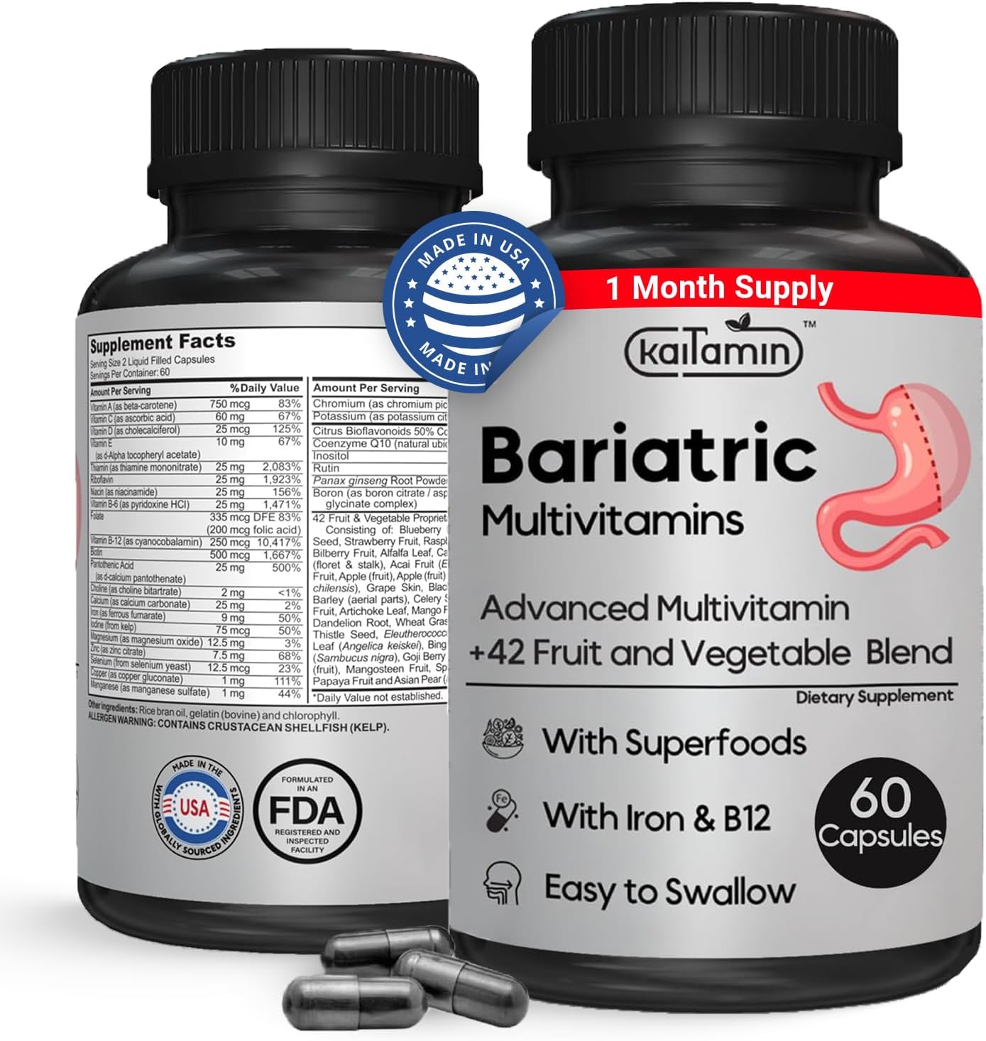 Kaitamin Bariatric Multivitamin with Iron – NSF Certified – 120 Liquid Capsules (60-Day Supply) - görsel 10