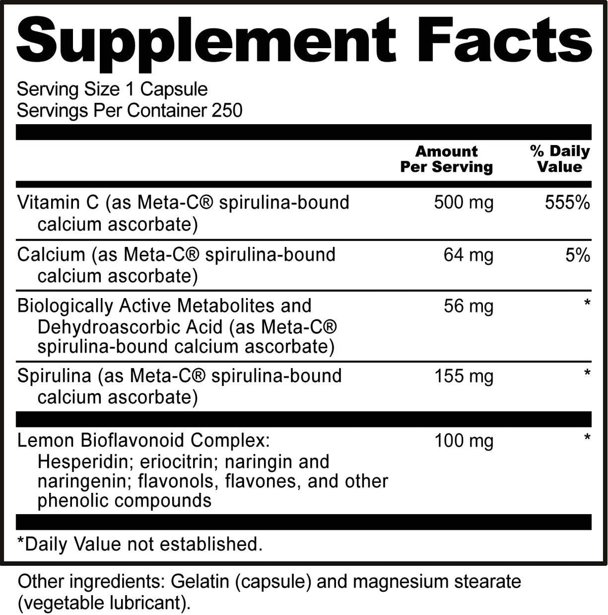NutriBiotic Meta-C Capsules, Spirulina-Bound Vitamin C 500 mg, 250 Count - görsel 4