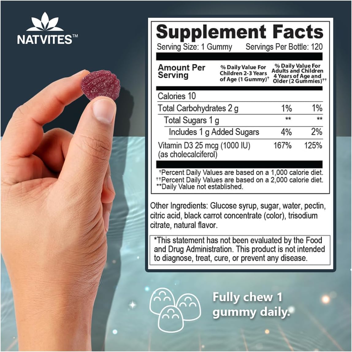 Vitamin D3 Gummies for Kids – 1000 IU – Strawberry – Bone Health & Immune Support – 120 Count - görsel 6