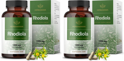 HERBAMAMA Rhodiola Rosea Supplement – Rhodiola Rosea Capsules for Stress Relief & Mental Focus Support – 100 Vegan Capsules (50 Servings)