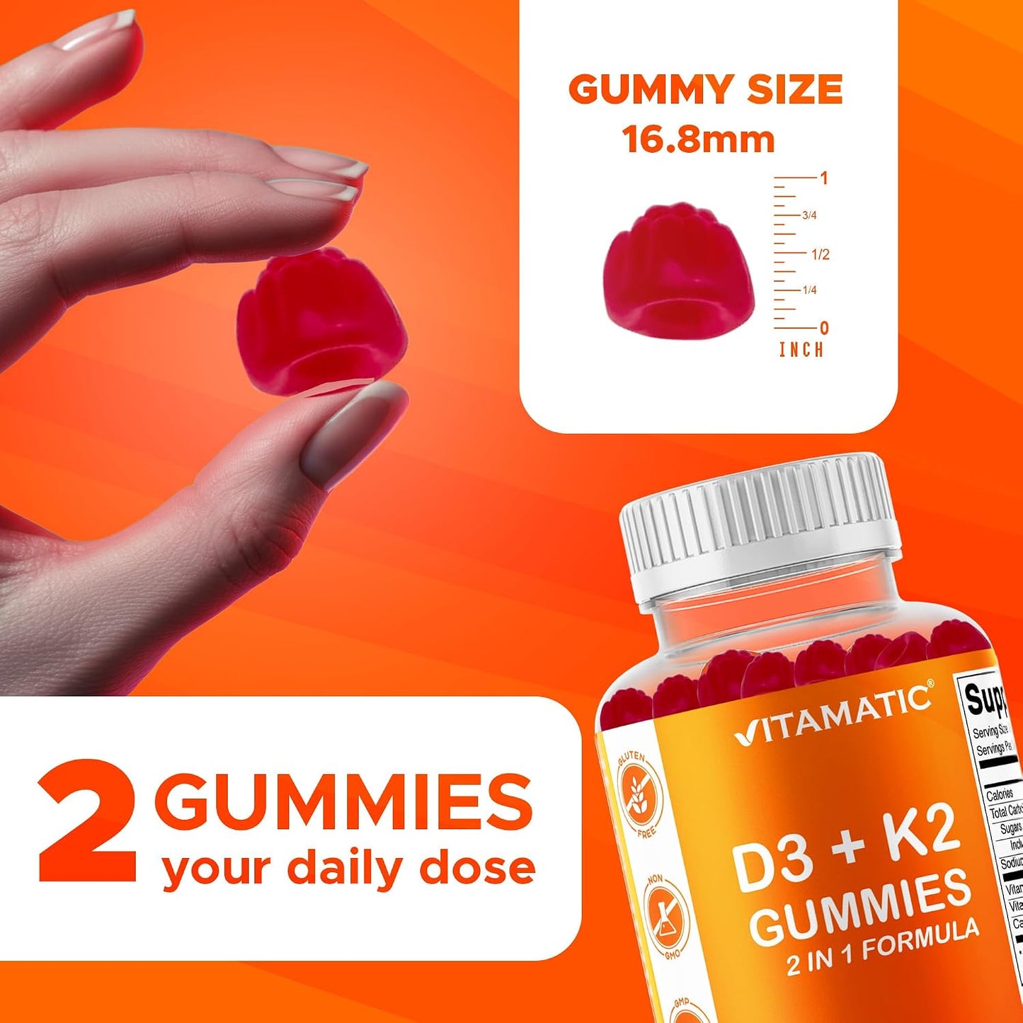 Vitamatic Vitamin D3 + K2 Gummies – 60 Count | Supports Bone, Heart & Immune Health - görsel 4