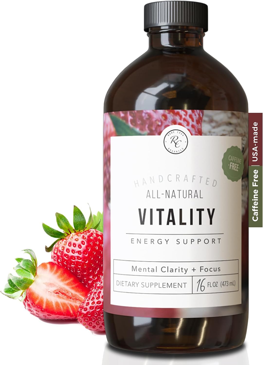 Rowe Casa Organics Vitality Energy Support with Strawberry, Guarana & Rhodiola Extract – Botanical Caffeine Liquid Vitamins for Daily Energy & Vitality – Adults – 473 ml - görsel 6