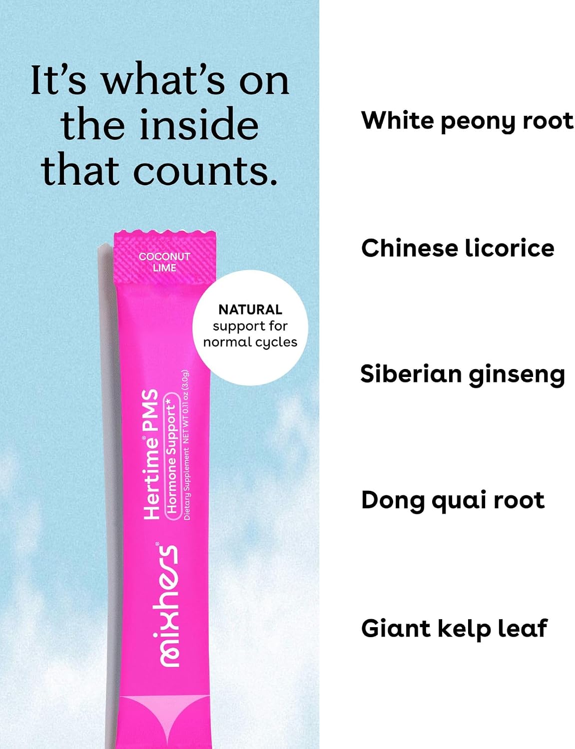MIXHERS Hertime PMS - Supports a Healthy Menstrual Cycle - with Minerals, Peony Roots, Siberian Ginseng - Sugar-Free - 15 Sachets - Coconut Lime - görsel 4