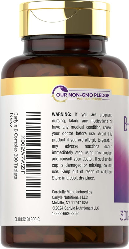 Carlyle B-Complex with B12 - High Potency, Vegetarian Formula, 300 Tablets