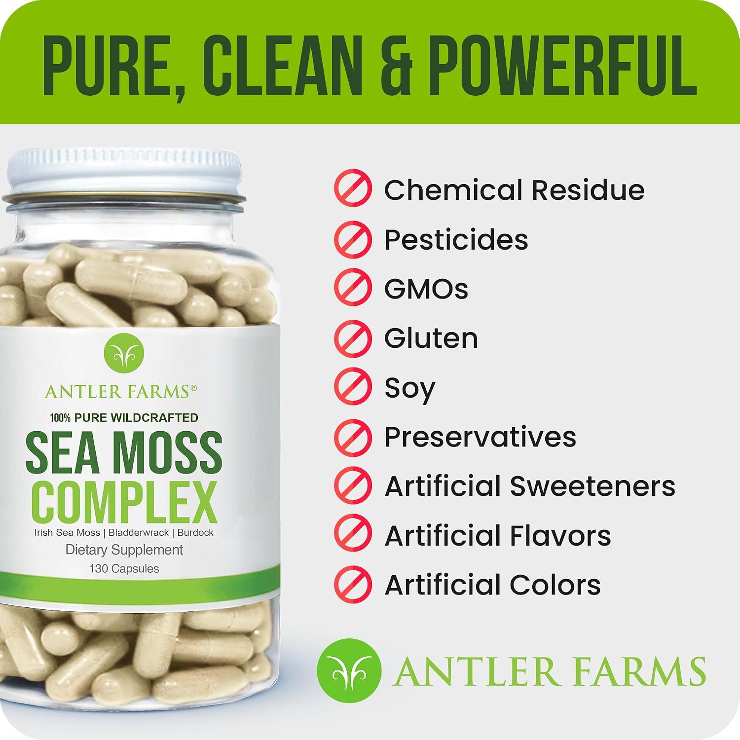 Antler Farms – 100% Pure Sea Moss Complex, 130 Capsules - görsel 7