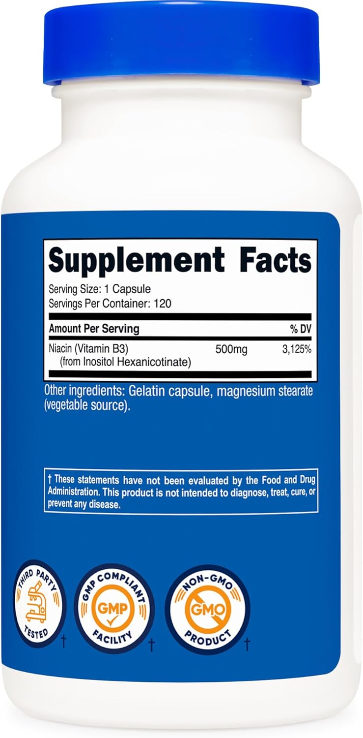 Nutricost Niacin (Flush-Free) Inositol Hexanicotinate 500mg, 120 Capsules - görsel 5