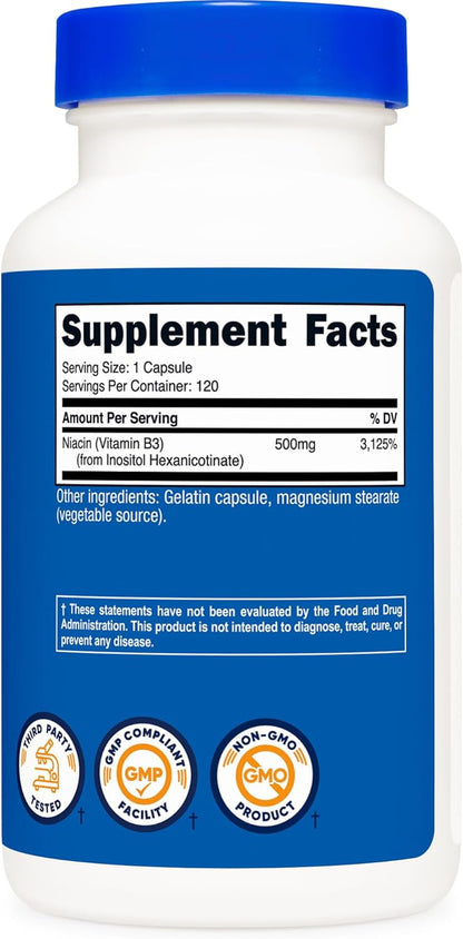 Nutricost Niacin (Flush-Free) Inositol Hexanicotinate 500mg, 120 Capsules