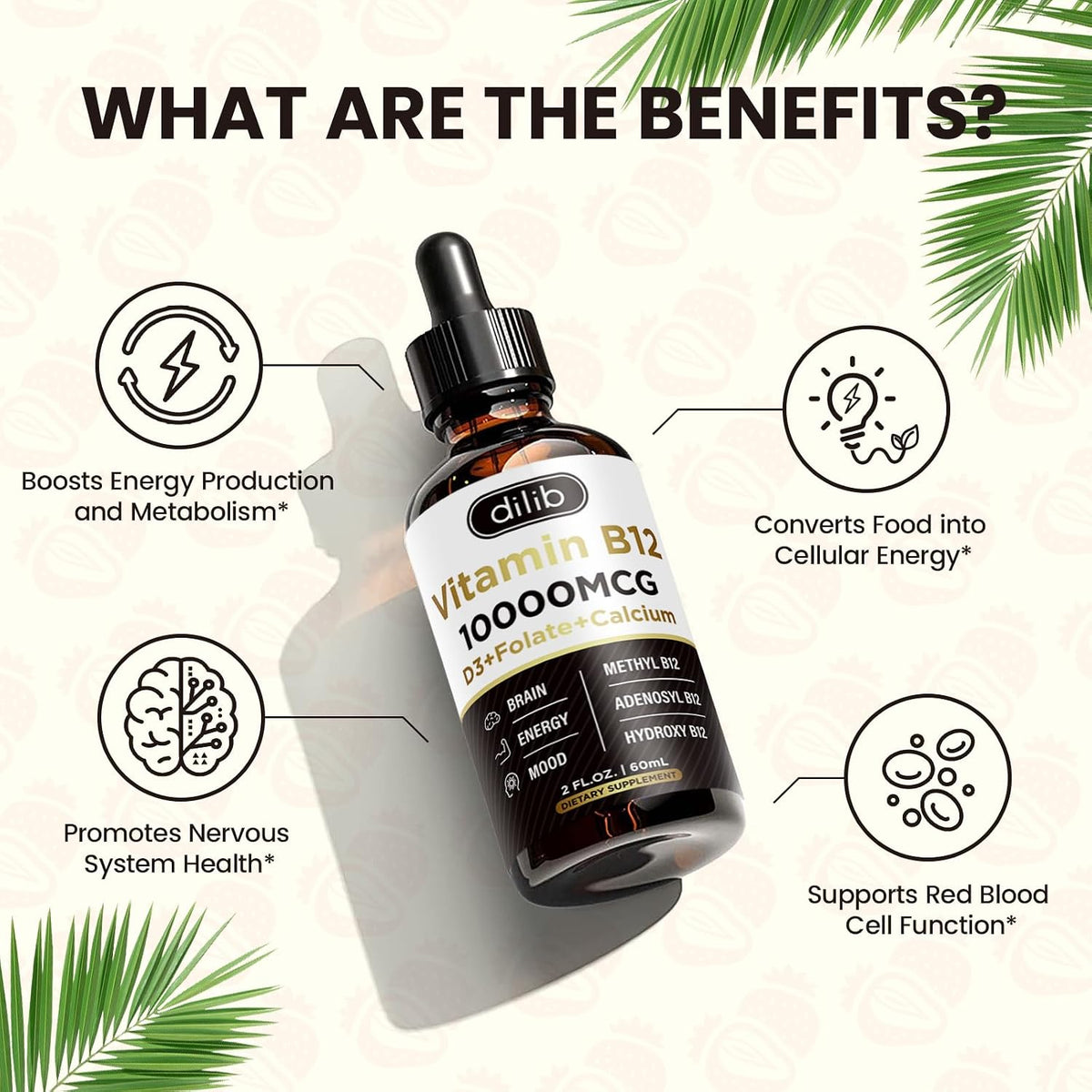 dilib Vitamin B12 Liquid Drops 10000 mcg - Triple B12 Complex - Strawberry - görsel 8
