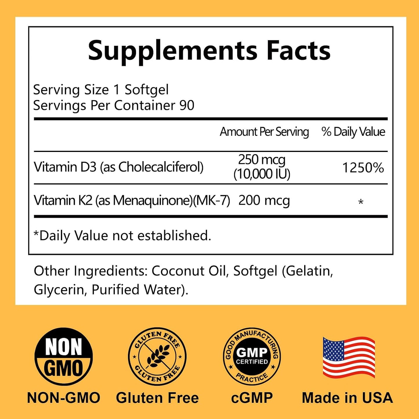 Novafun Vitamin D3 K2 10000 IU + K2 MK-7 200 mcg with Coconut Oil, 90 Soft gel capsules - görsel 2