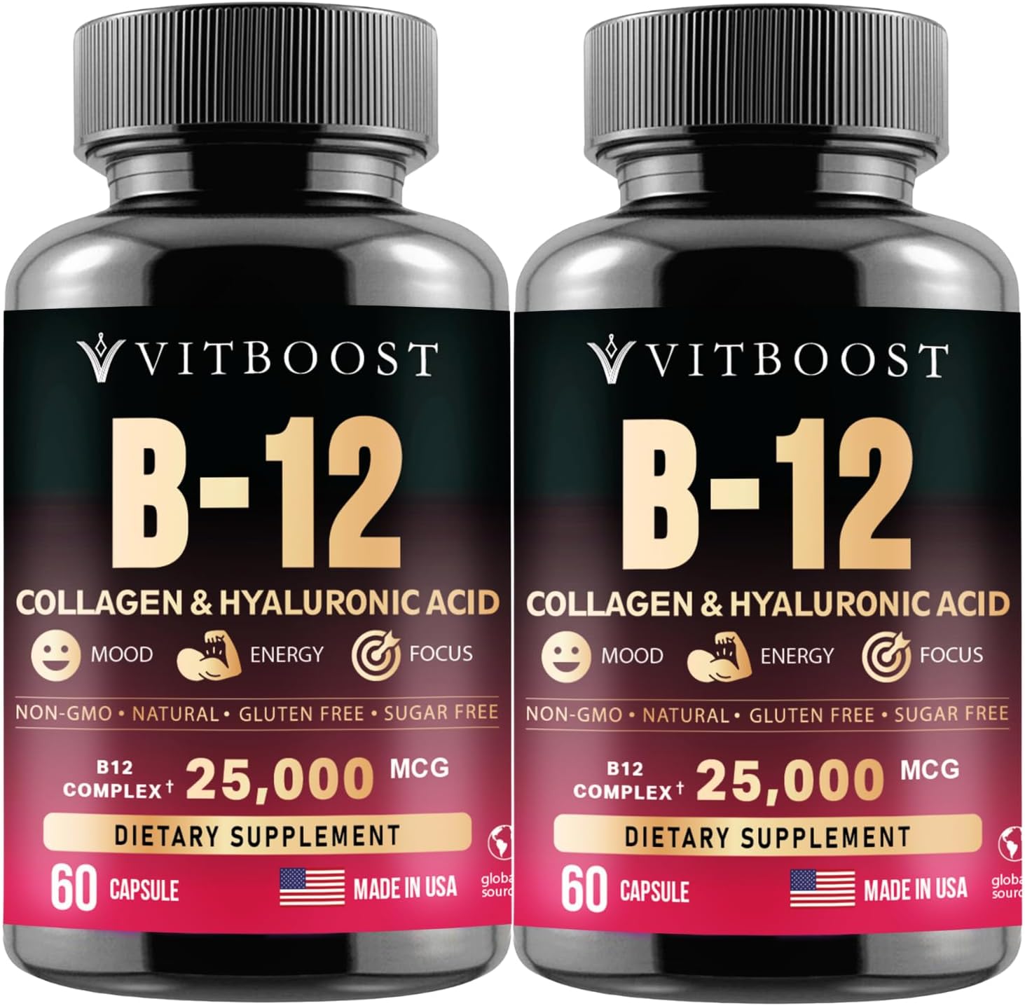 VITBOOST B12 Complex with Hyaluronic Acid, Collagen and Folate – 25000 µg B12 Complex, 5000 µg Methylcobalamin – 60 Capsules - görsel 7