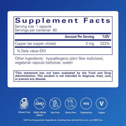 Pure Encapsulations Copper (Citrate) - Highly Bioavailable Copper Supplement, 60 Capsules