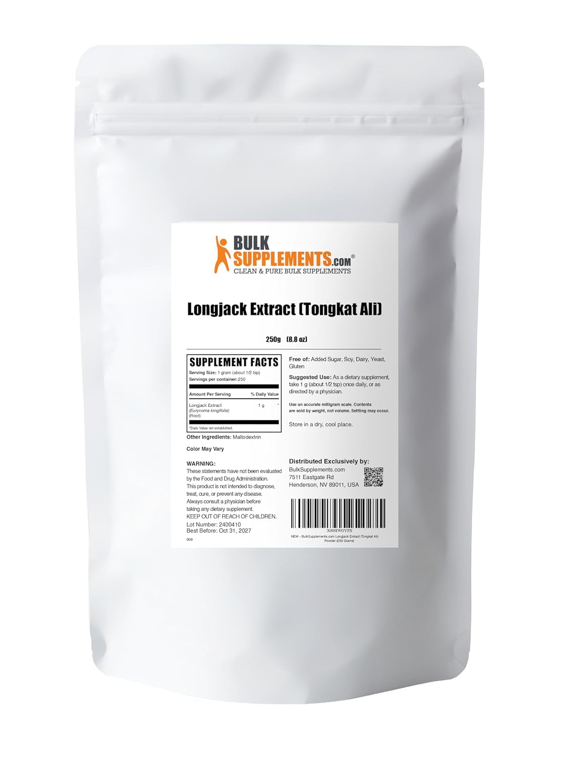 BulkSupplements.com Longjack Extract Powder - Tongkat Ali Extract, Gluten-free, 1g per Serving, 250g (8.8 oz) - görsel 7