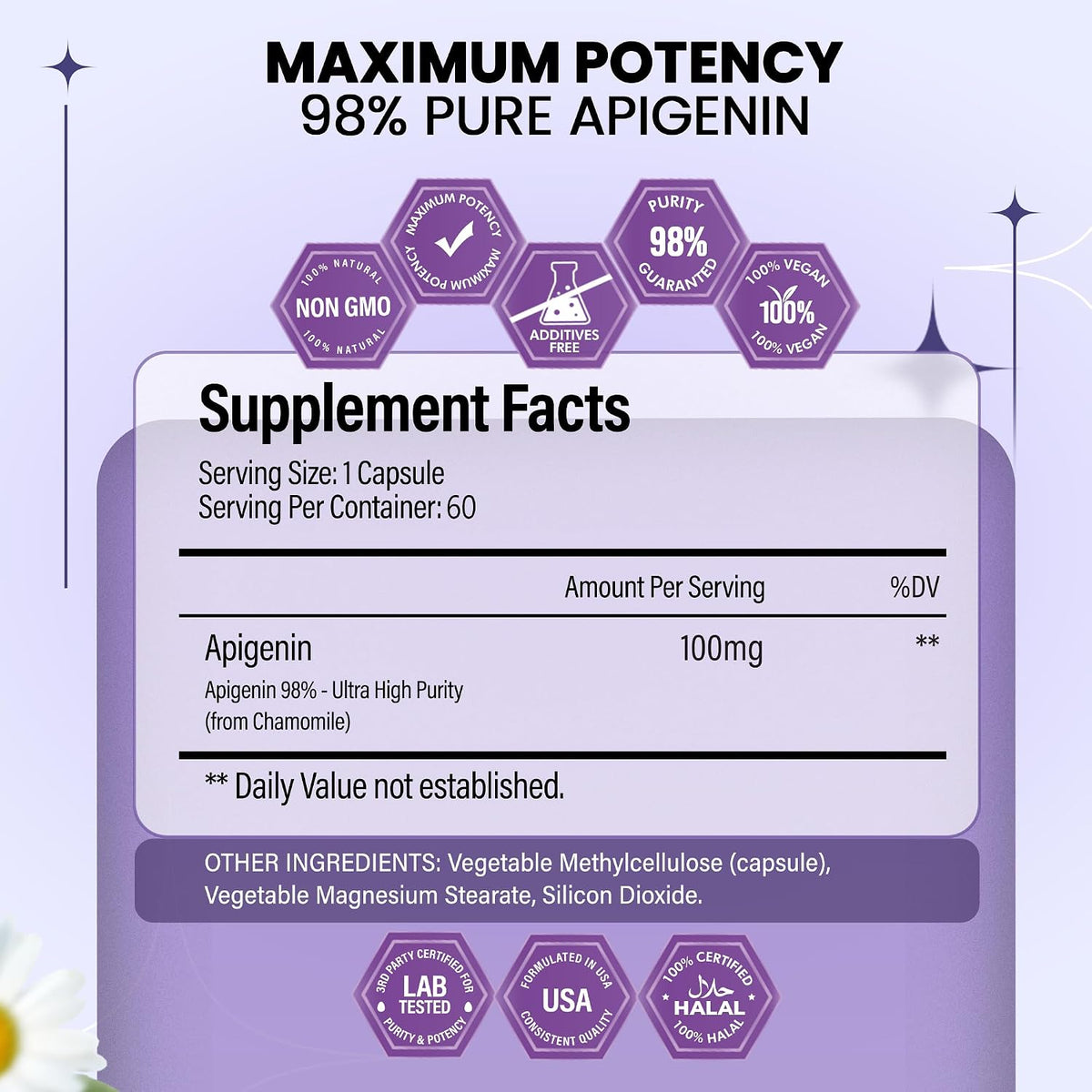 BOSCENT Apigenin Supplement 100mg – 98% Purified, Non-GM, 60 Capsules - görsel 1