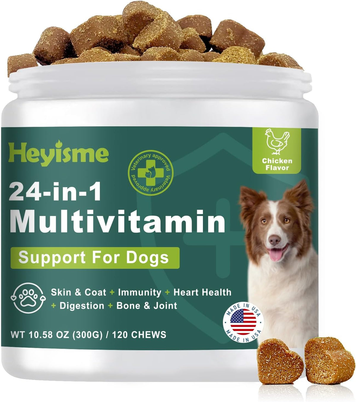 HEYISME Dog Multivitamin with Glucosamine, Probiotics & Omega-3 (120 Chews, Chicken) - görsel 1