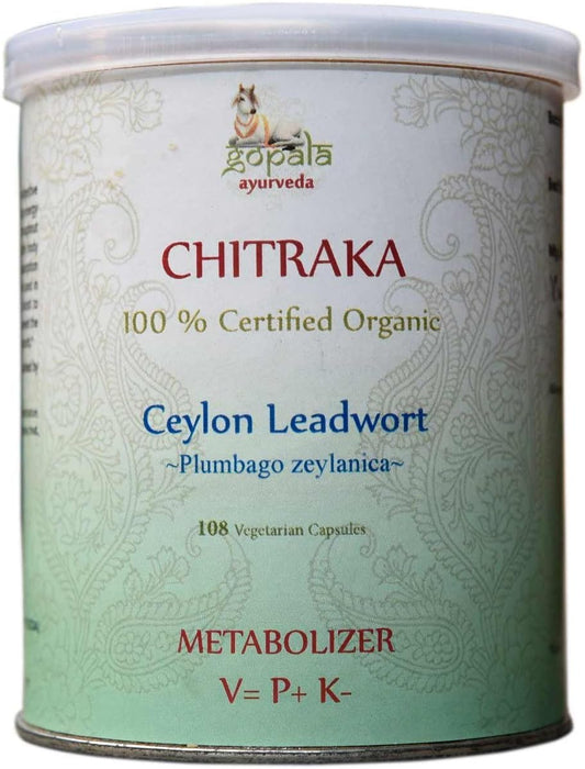 Chitraka Capsules (Certified Organic) Plumbago zeylanica - 108 Capsules