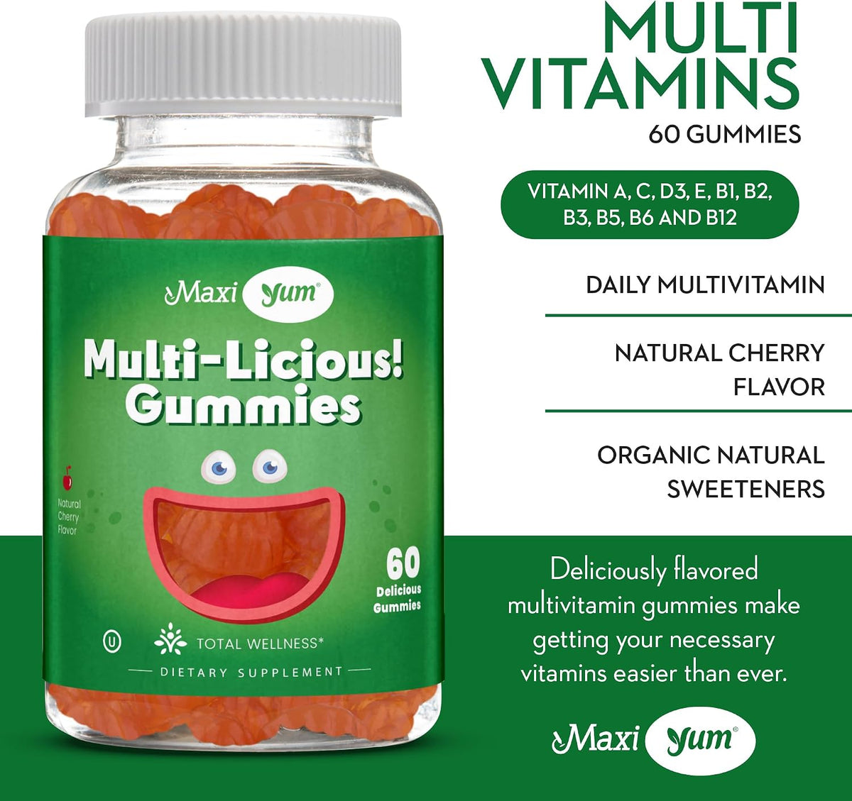 Maxi Health Multivitamin Gummies - Cherry Flavoured - 60 Count - görsel 3