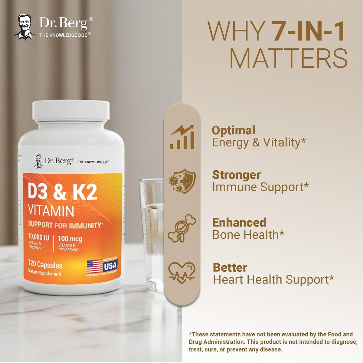 Dr. Berg Maximum Strength 7-in-1 Vitamin D3 K2 10,000 IU - 120 Capsules - görsel 6
