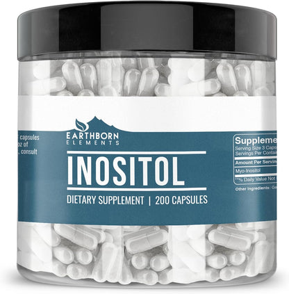 Earthborn Elements Pure Inositol 200 Capsules - Undiluted, No Additives, 500 mg
