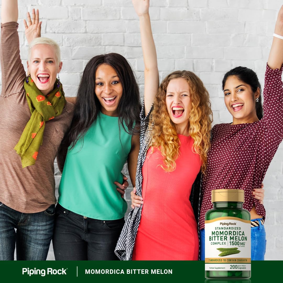 Piping Rock Bitter Melon Capsules - 200 Capsules - Herbal Extract Food Supplement, Non-GM & Gluten-free - görsel 6