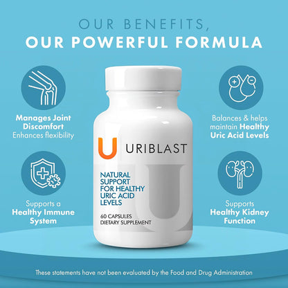 Natural Uric Acid Supplement with Turmeric, Bilberry Extract & Tart Cherry – 180-Day Supply