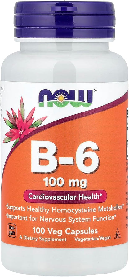 NOW Foods B-6 100 mg, 100 Capsules