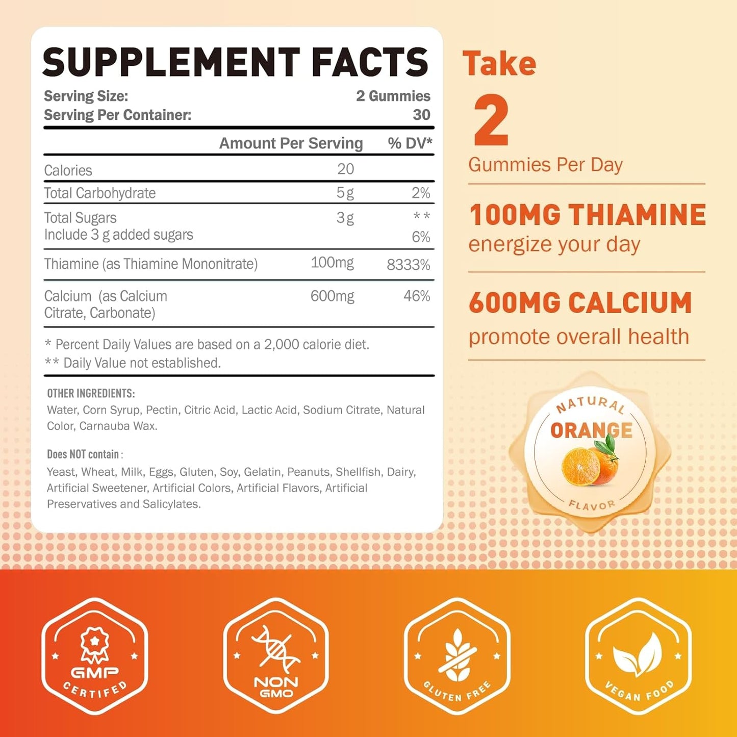 Joywiit Vitamin B1 Gummies 100mg with Calcium - Thiamine Supplement - görsel 2