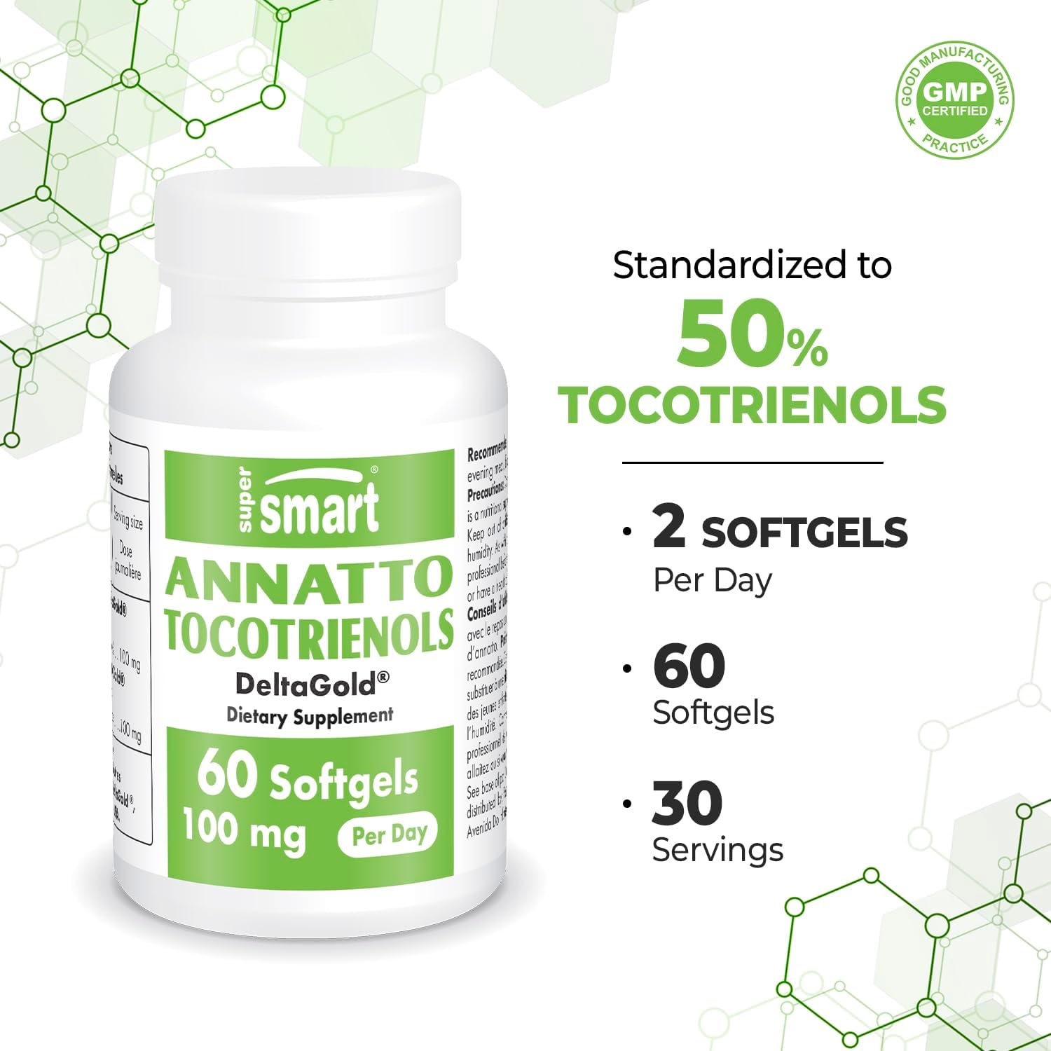 Supersmart - Annatto Tocotrienols 100 mg per Day (DeltaGold Vitamin E) - Tocotrienols Supplement | Non-GMO & Gluten-free - 60 Softgels - görsel 4