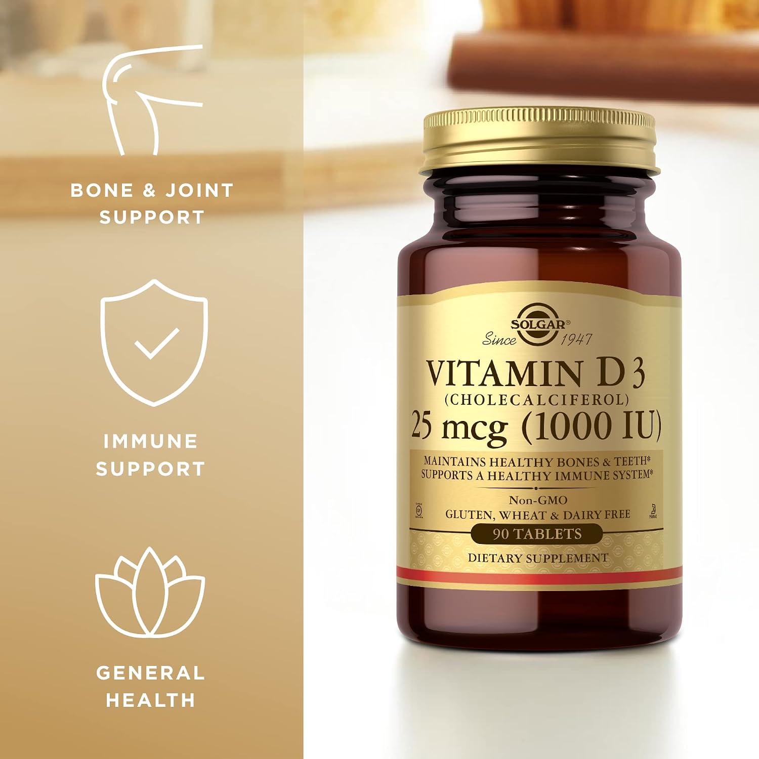 Solgar Vitamin D3 (Cholecalciferol) 1000 IU Tablets, 90 - görsel 4