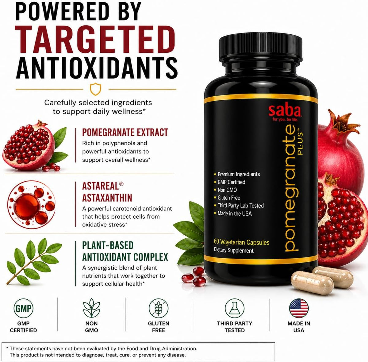Saba Pomegranate Plus™ - Premium Healthy Ageing Support with AstaReal® Astaxanthin & Pomegranate Extract - 60 Capsules - görsel 8
