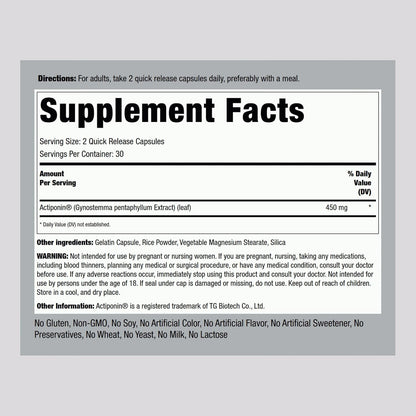 Piping Rock AMPK Metabolic Activator Supplement | 450 mg | 60 Capsules | Actiponin | Gynostemma Pentaphyllum Extract | Non-GM and Gluten-free