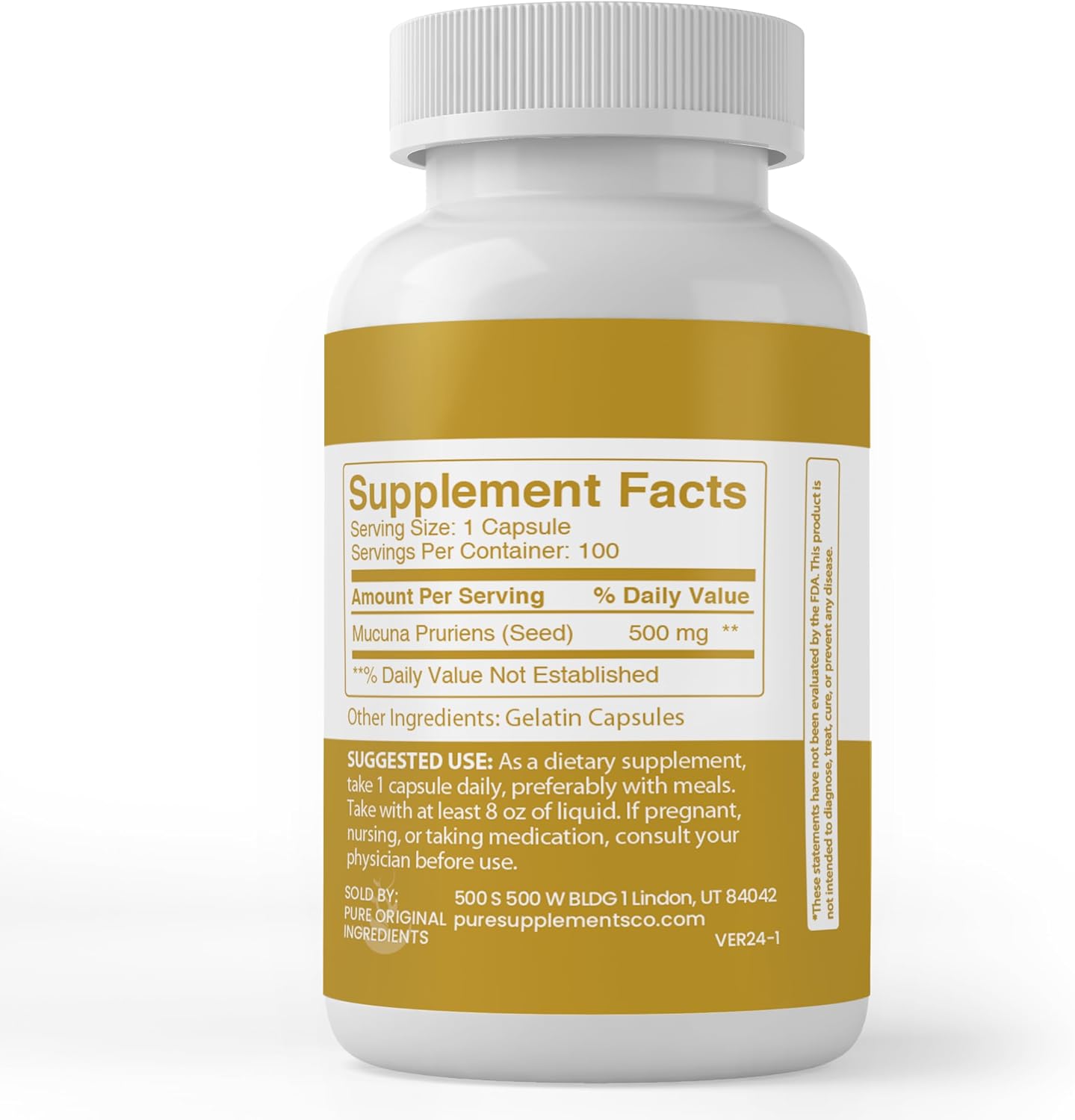 PURE ORIGINAL INGREDIENTS Mucuna Pruriens, 100 Capsules - Pure Single-Ingredient Supplement, No Additives or Fillers, Lab Verified - görsel 3