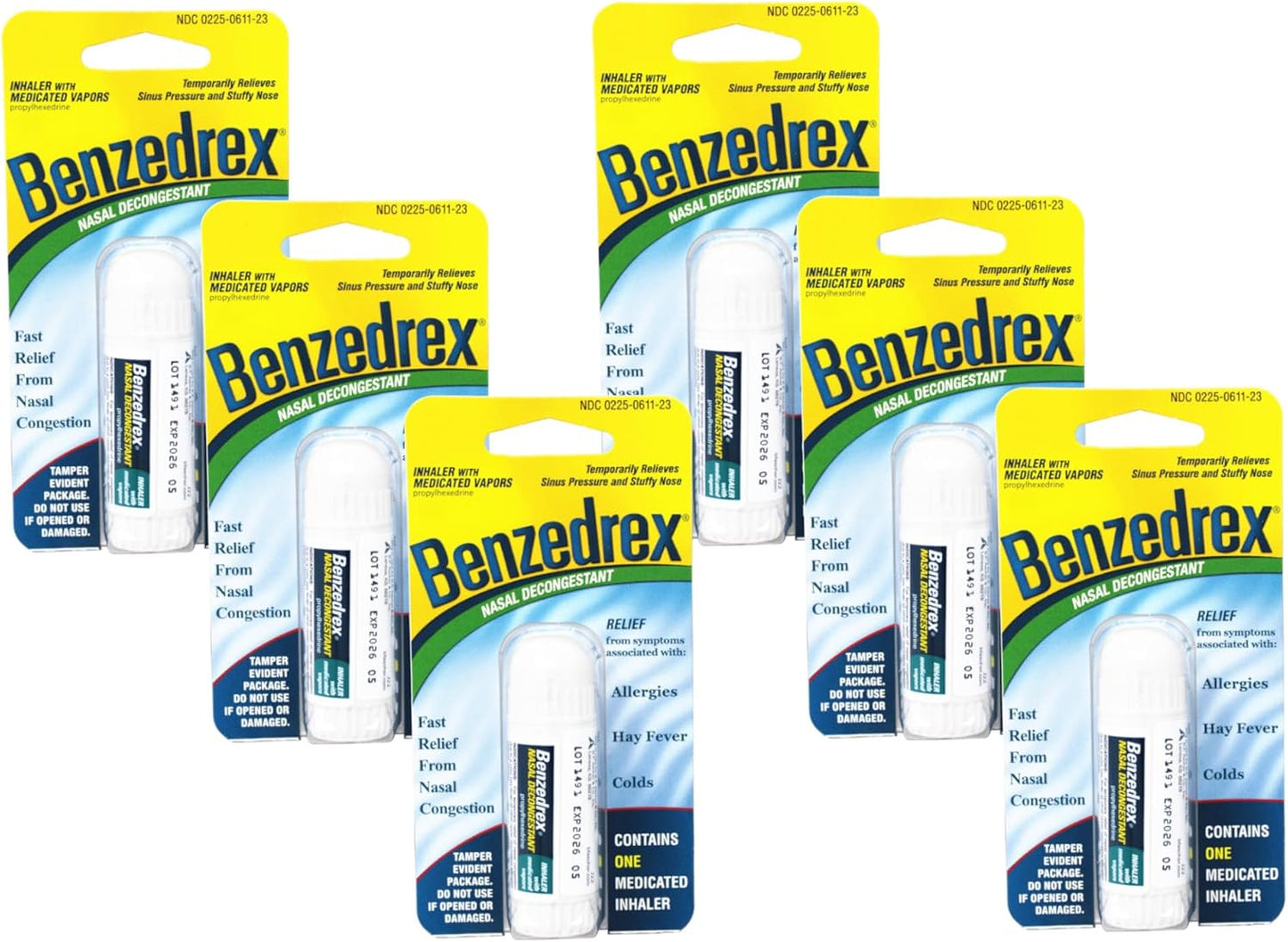 Benzedrex Nasal Decongestant Inhaler – Medicated Vapour Relief for Sinus Pressure, Nasal Congestion, Allergies, Hay Fever & Colds - Pack of 6 - görsel 1