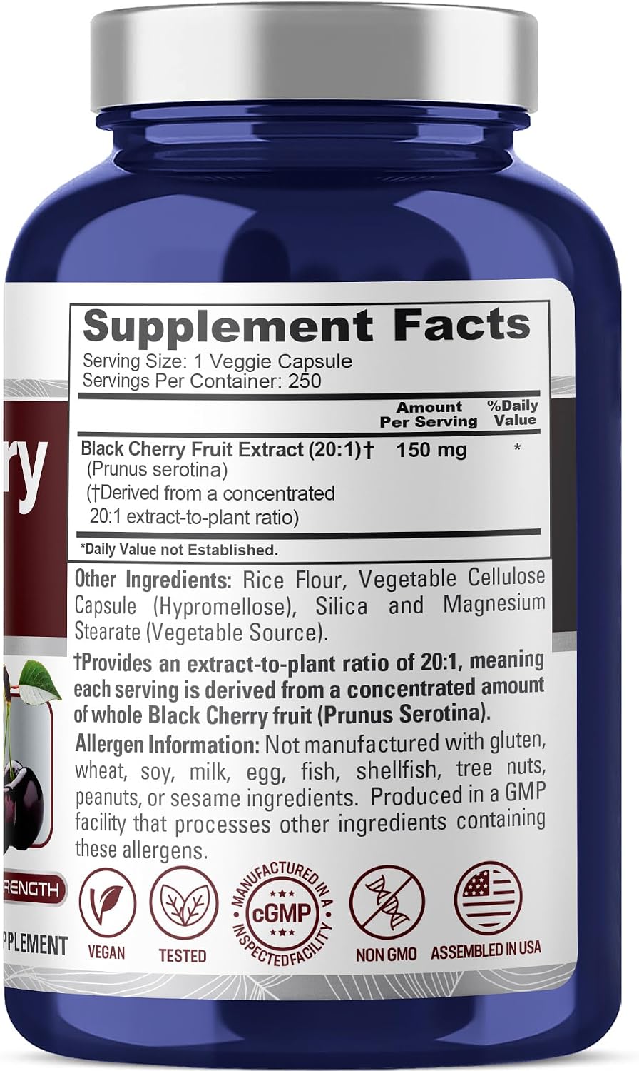 NusaPure Black Cherry Extract 150mg 250 Veg Capsules Max Potency, Non-GMO, Bioperine - görsel 2