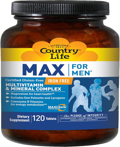 COUNTRY LIFE VITAMINS MAX FOR MEN, 120 TABLETS