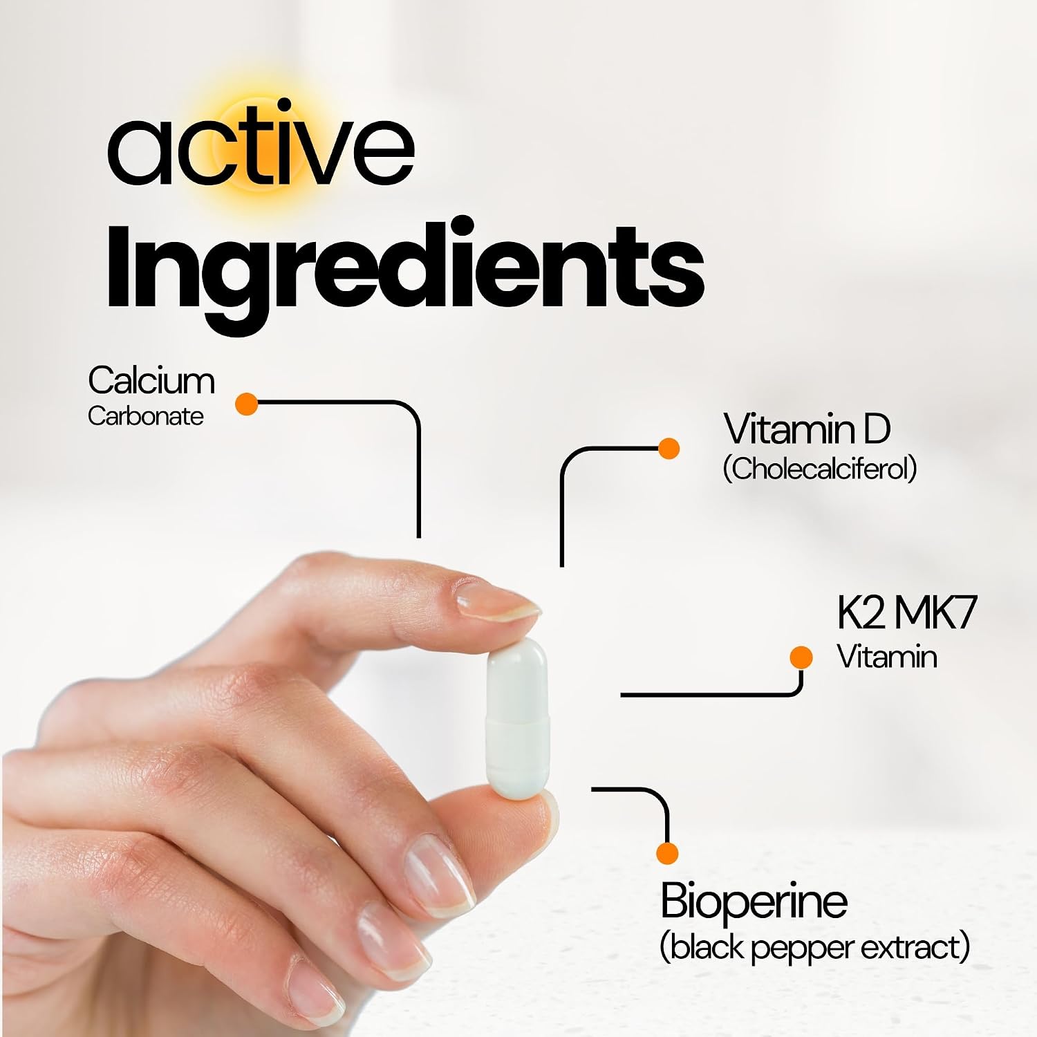 Orgaboom Vitamin D3 K2 Calcium Supplement - 5000 IU D3 + 100 mcg K2 MK7 with Bioperine - Bone & Heart Health - 60 Capsules - görsel 3