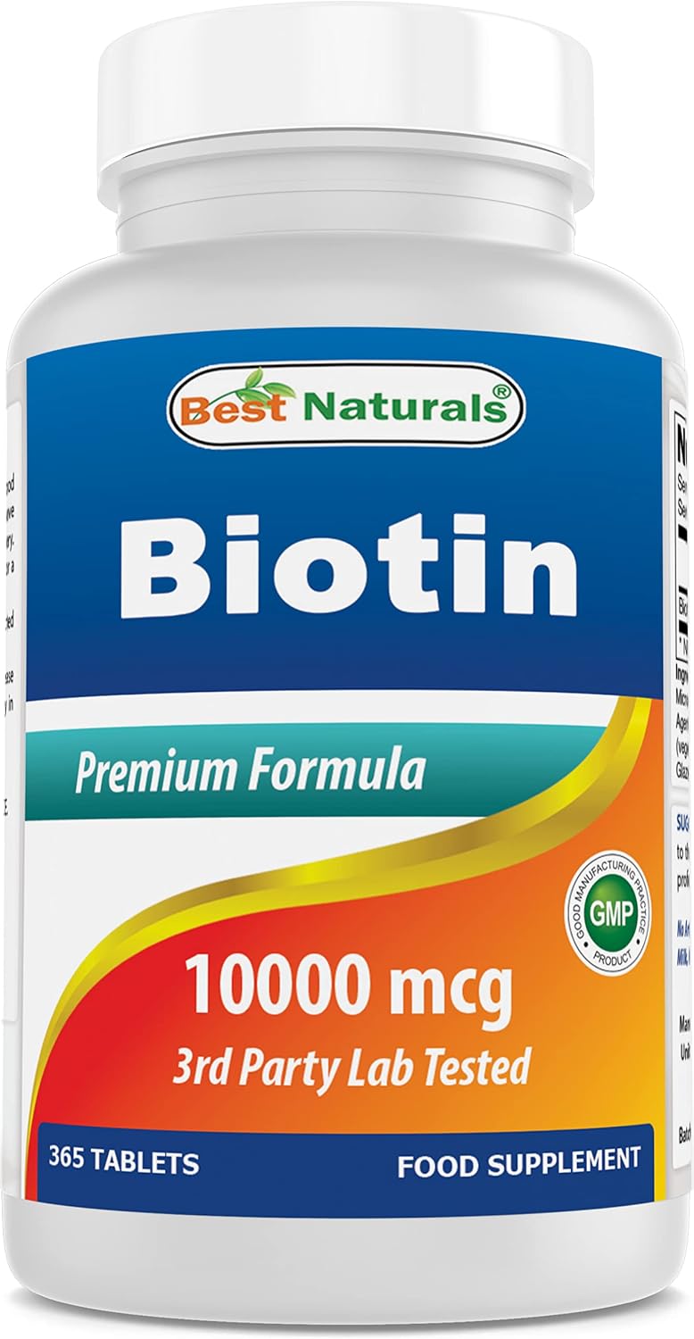 Best Naturals Biotin 10,000 mcg - 365 Tablets - görsel 1