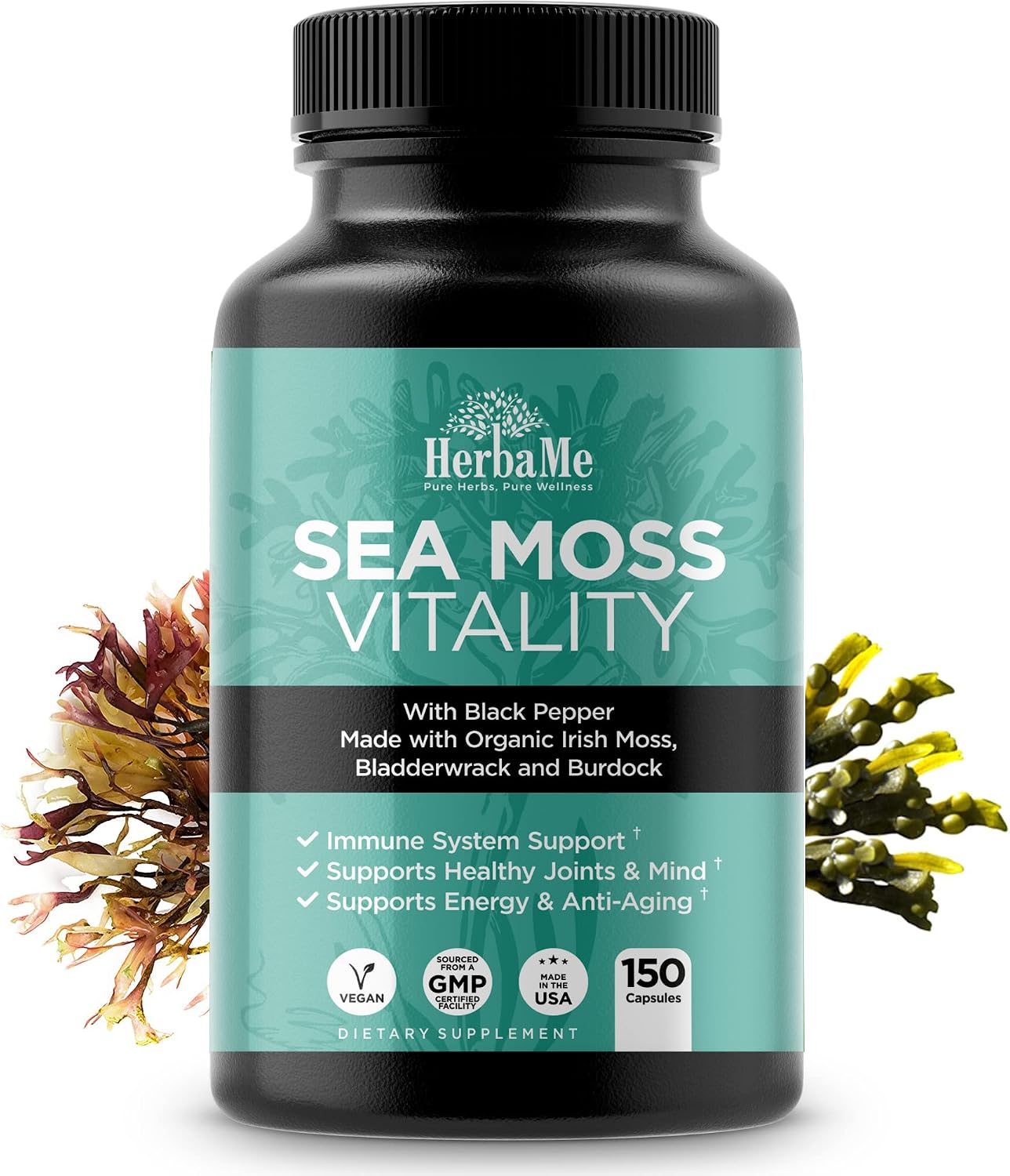 Organic Sea Moss Supplement with Bladderwrack & Burdock Root – Irish Moss with Black Pepper Extract, Daily Mineral Support for Energy & Wellness, 150 Capsules - görsel 1