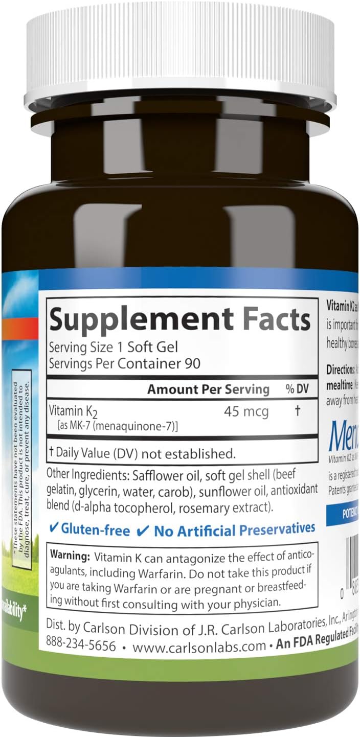 Carlson Labs Vitamin K2-7 45 µg Food Supplement Softgels, 90 Count - görsel 2