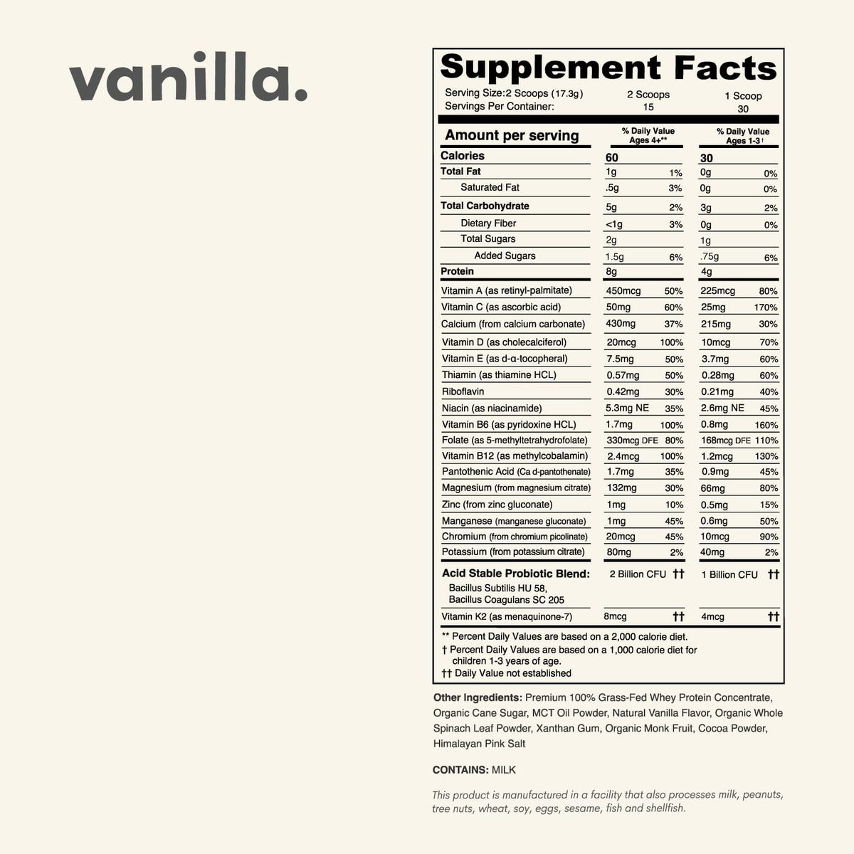 Vanilla Mighty Milk - Children's All-in-One Daily Protein Powder & Multivitamin with 2 Billion Probiotics & Organic Spinach - Natural Flavours, Colours & Sweeteners - 15-30 Servings - görsel 3