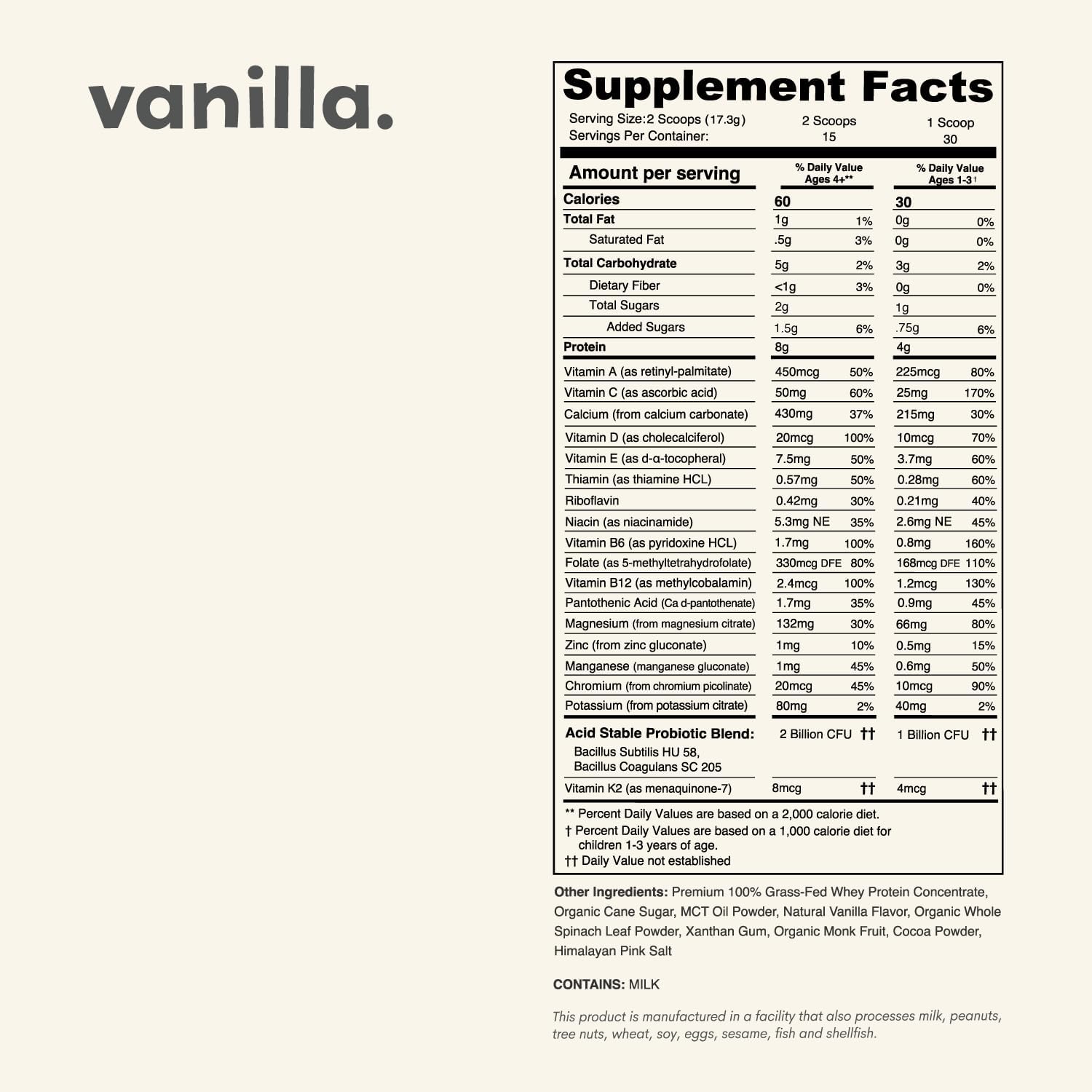 Vanilla Mighty Milk - Children's All-in-One Daily Protein Powder & Multivitamin with 2 Billion Probiotics & Organic Spinach - Natural Flavours, Colours & Sweeteners - 15-30 Servings - görsel 3