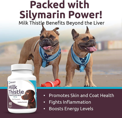 K9 Select Milk Thistle Dog Liver Supplement – 100mg, 60 Beef-Flavoured Tablets