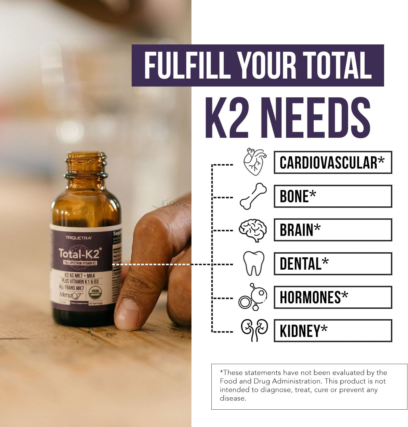 Total K2® | Vitamin K2 as MK7 & MK4 | Plus K1 & Vitamin D3 Cofactor - 620 mcg K2 per Serving - All-Trans MK7 from MenaQ7® - Full-Spectrum Vitamin K - Vegan, Organic Certified (Liquid 1 oz) - görsel 4