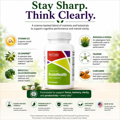 McCord BrainHealth Brain Supplement – for Memory, Focus and Mental Clarity
