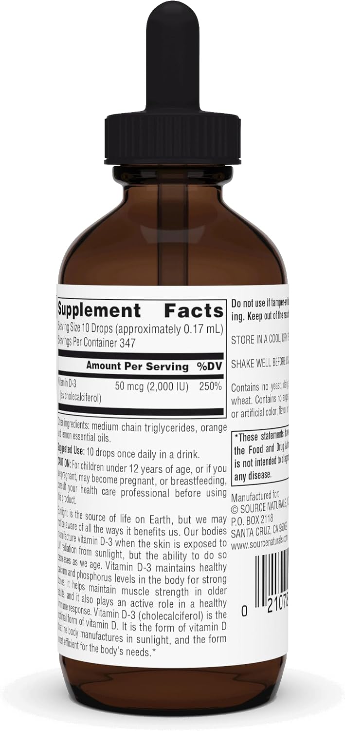 Source Naturals Vitamin D3 Liquid Drops, 2000 IU, 60ml (approx. 2 fl oz) - görsel 2