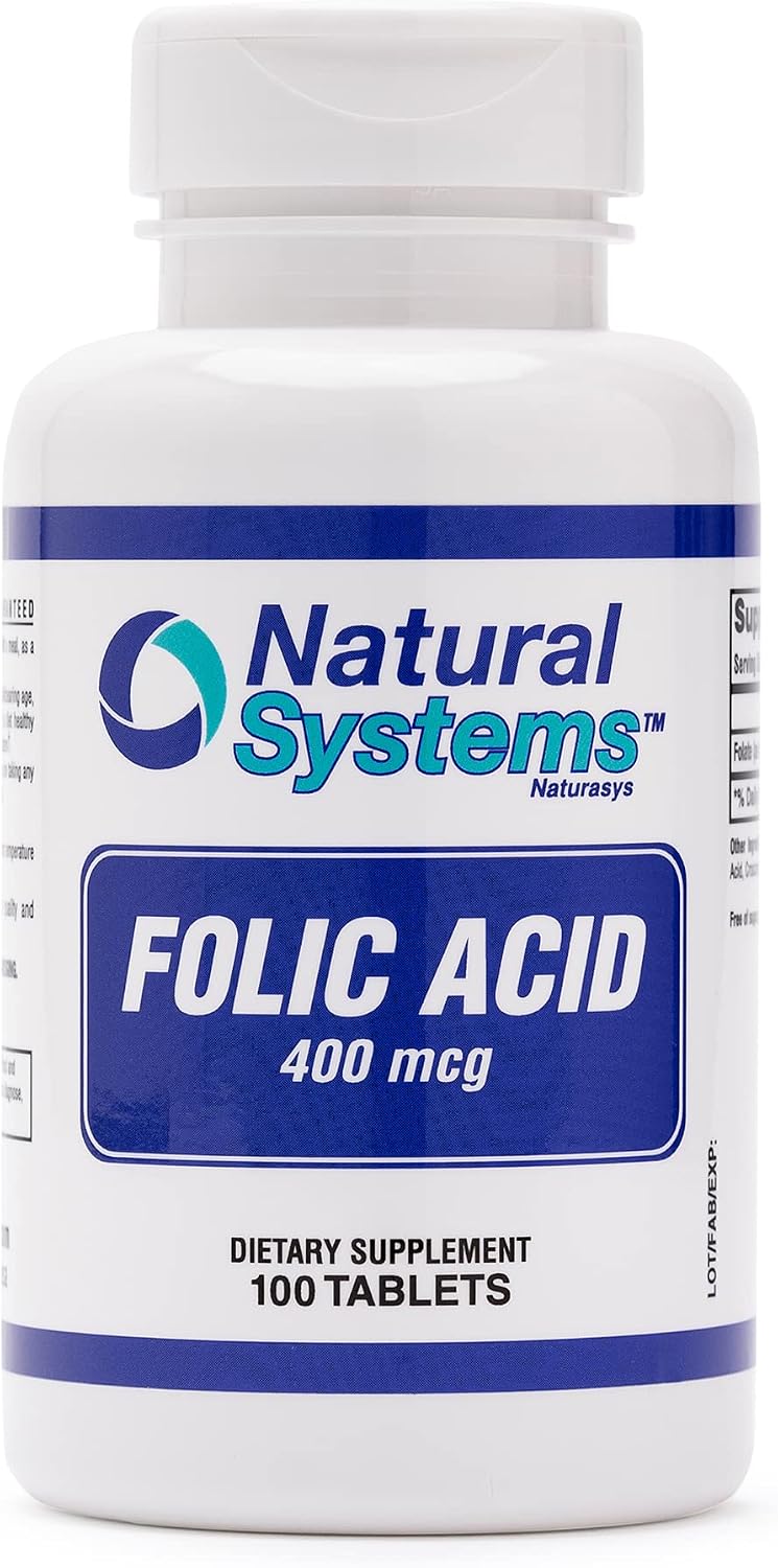 Folic Acid Supplement 100 Tablets 400 mcg by Natural Systems - Antenatal Vitamin for Women - Pregnancy Support Tablets - Daily Intake Folate - görsel 1