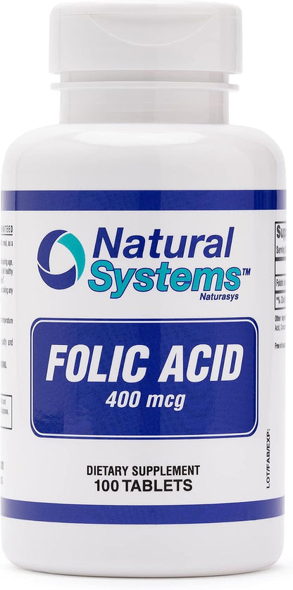 Folic Acid Supplement 100 Tablets 400 mcg by Natural Systems - Antenatal Vitamin for Women - Pregnancy Support Tablets - Daily Intake Folate