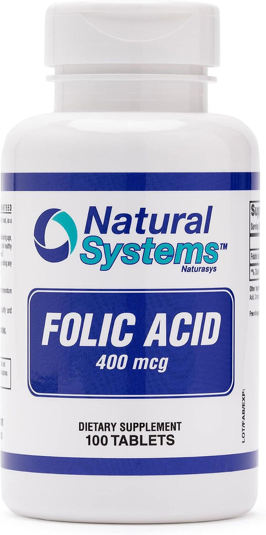 Folic Acid Supplement 100 Tablets 400 mcg by Natural Systems - Antenatal Vitamin for Women - Pregnancy Support Tablets - Daily Intake Folate