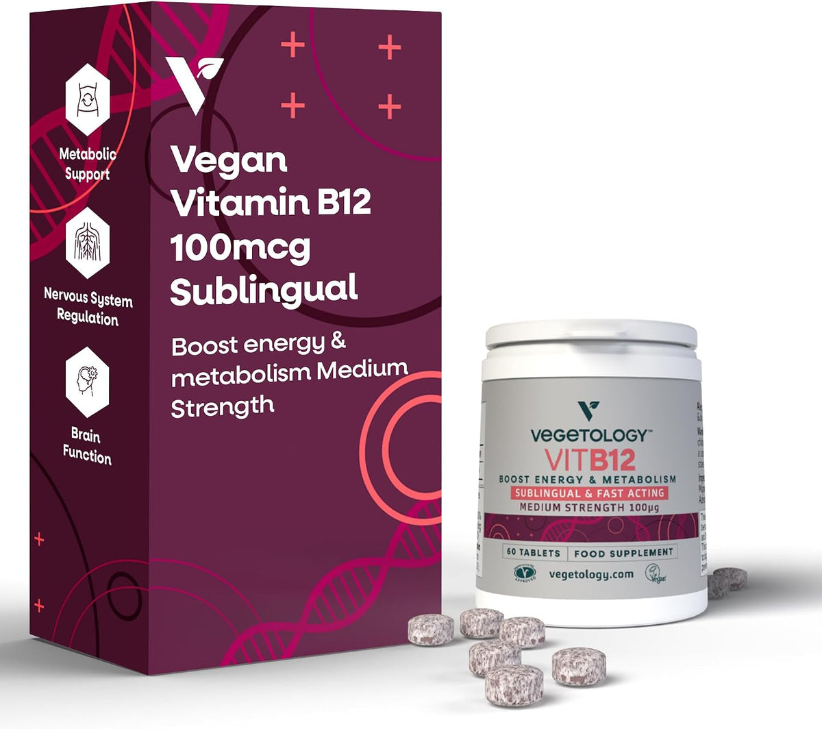 VEGETOLOGY Vegan Vitamin B12 Sublingual Supplement – for Metabolism & Energy (60 Tablets) - görsel 1
