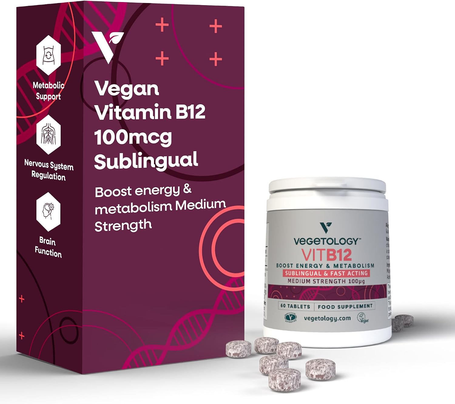 VEGETOLOGY Vegan Vitamin B12 Sublingual Supplement – for Metabolism & Energy (60 Tablets) - görsel 1
