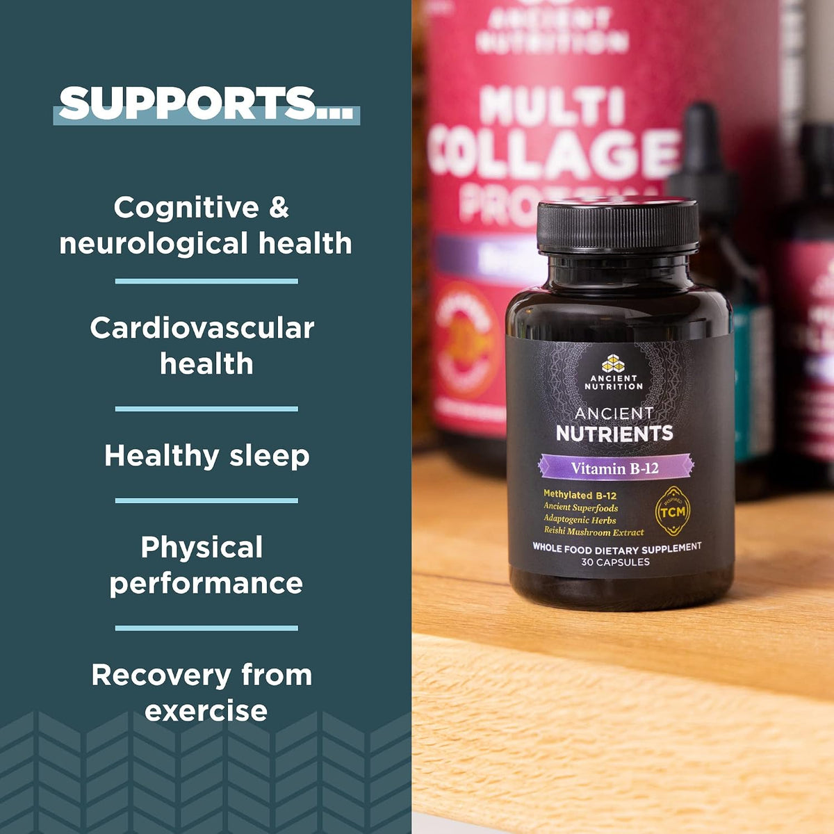 Ancient Nutrition Vitamin B12 Supplement – Supports Energy-Yielding Metabolism and Nervous System Health, Adaptogenic Herbs, 30 Capsules - görsel 3